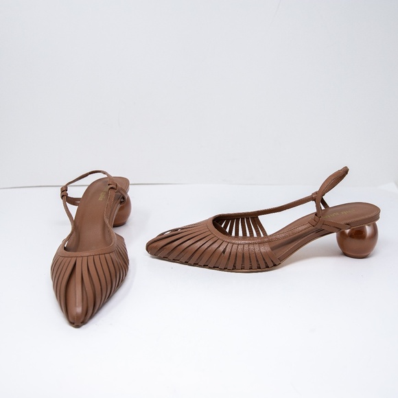 Cult Gaia Women's Alia Genuine Leather Slingback Sculptural Heels Shoes Brown